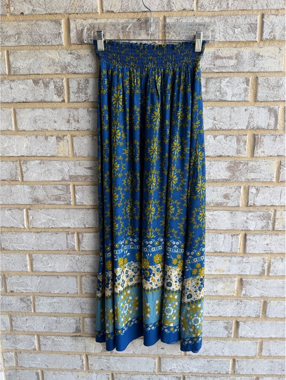 Natural Life Pull On Floral Boho Smocked Waist Midi Skirt Women's Size XS